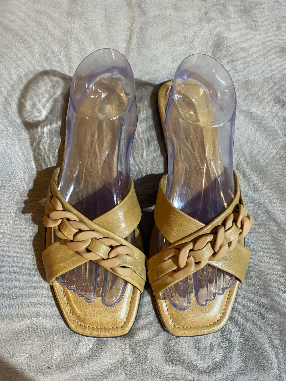 Tamaris Women’s Tan Chain-Detail Flat Slide Sandals 🆕